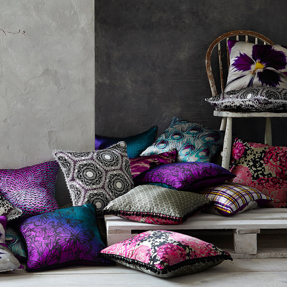 Purple and pink silk cushions