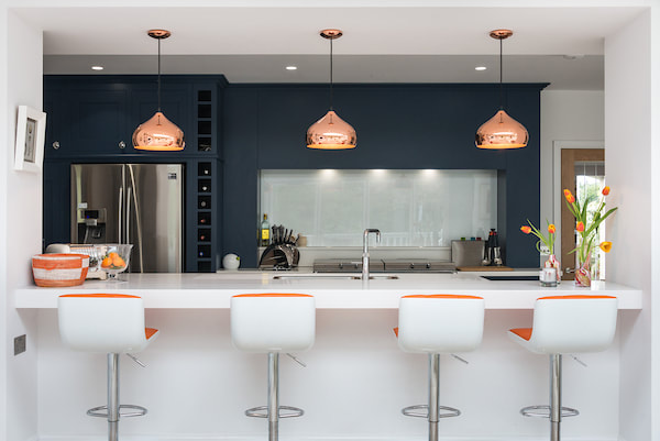 Christopher Howard kitchen in Navy with Orange