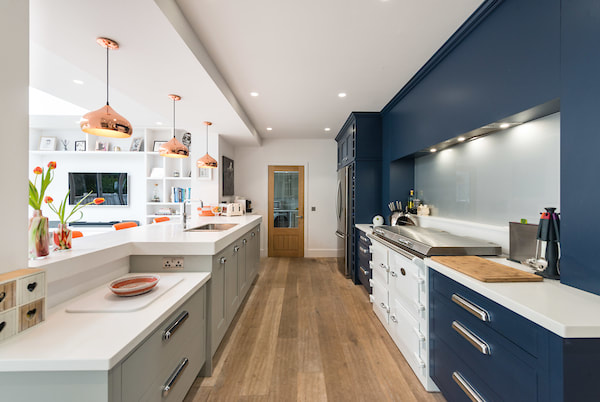 Bespoke kitchen handpainted in Grey and Navy by Christopher Howard