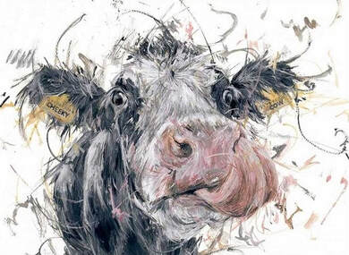Cow art in grey and pink
