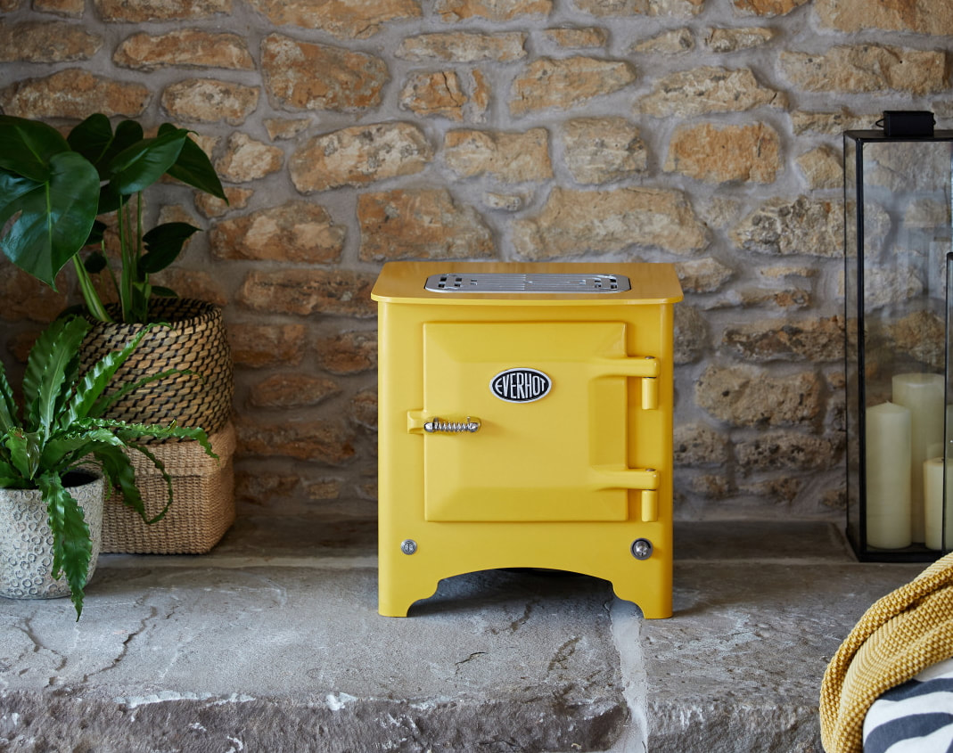Everhot electric stove in mustard at Christopher Howard