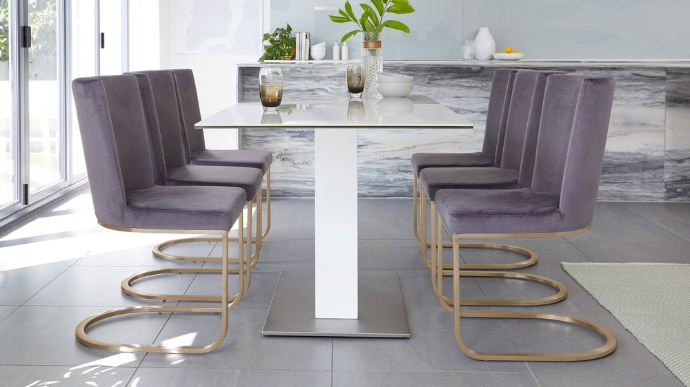 Danetti Form dining chairs grey velvet