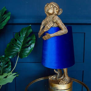 Monkey lamp with blue shade