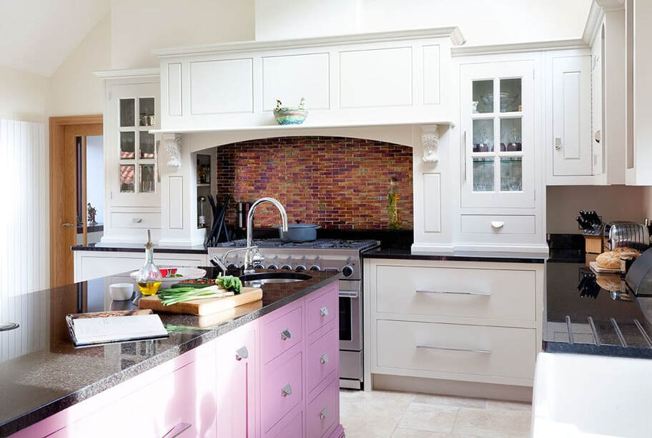 Traditional kitchen with hand painted Island in Plum colour